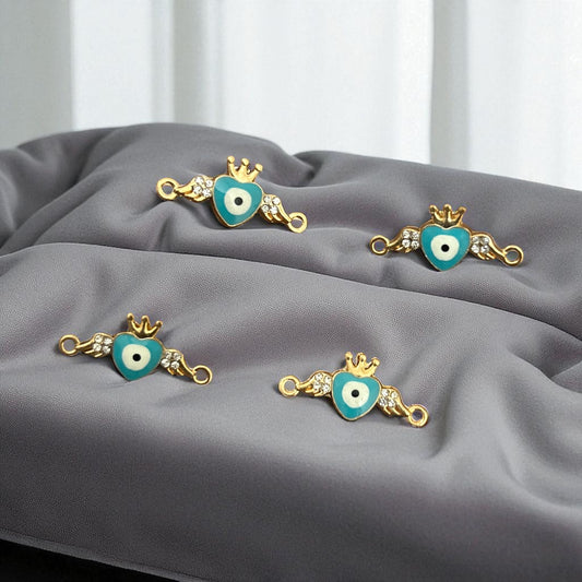 Luxury Blue Heart Evil Eye Stone Connector Charm