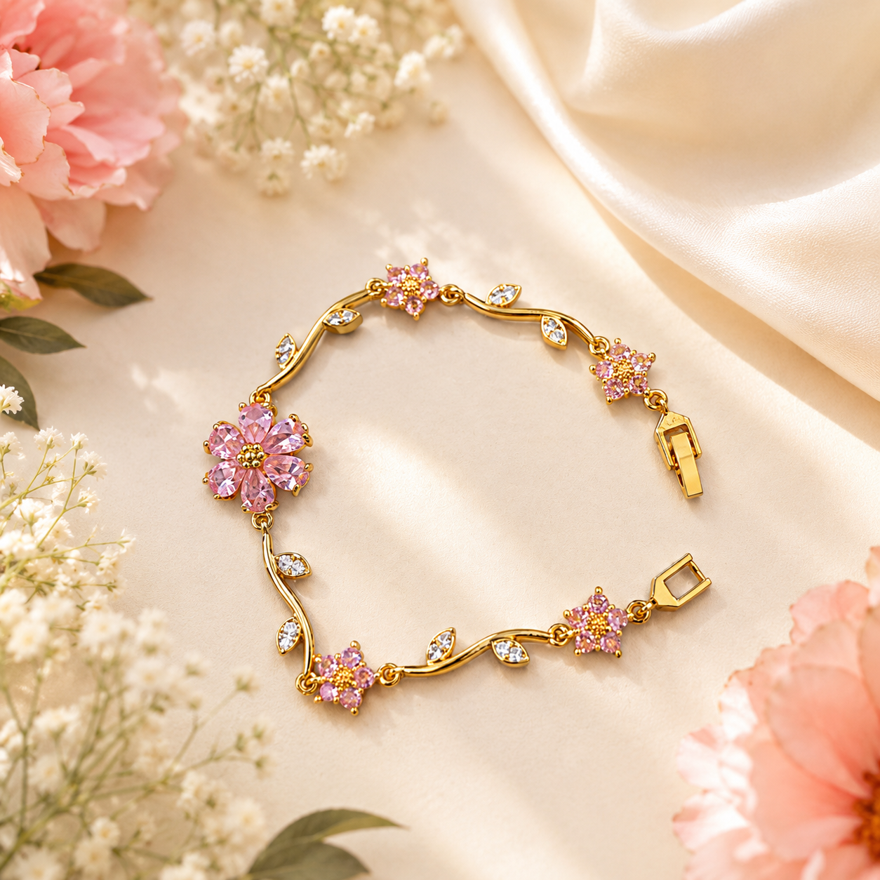 Luxury Anti-Tarnish Flower Bracelet (Pink) - ATB25