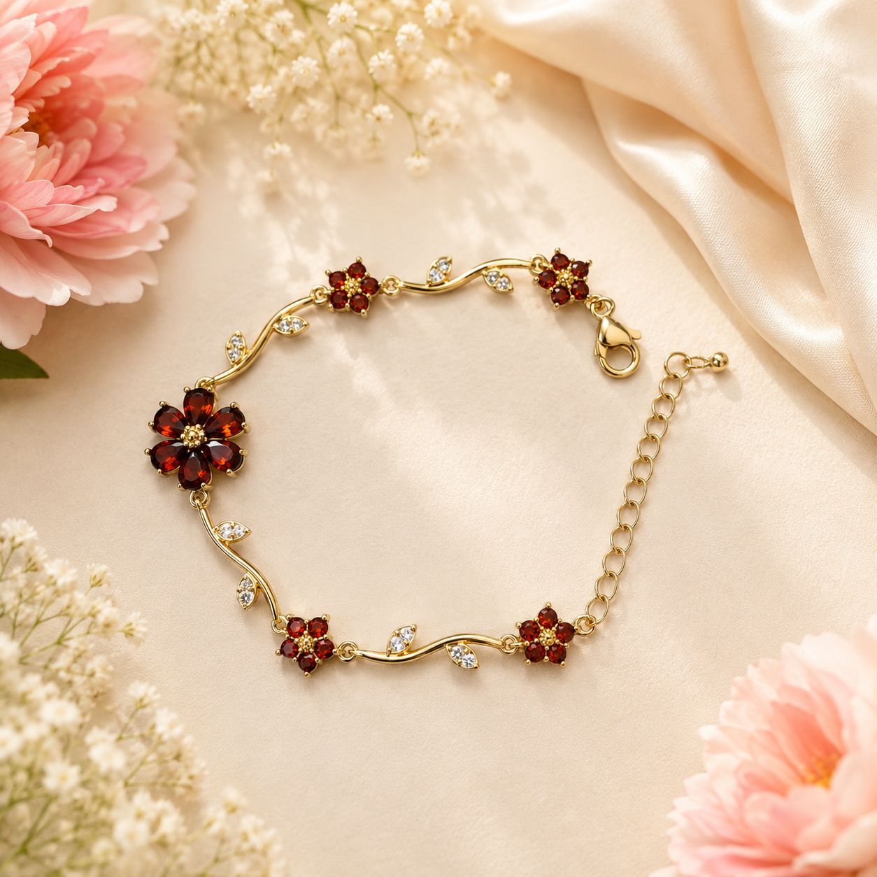 Luxury Anti-Tarnish Flower Bracelet (Red) - ATB22
