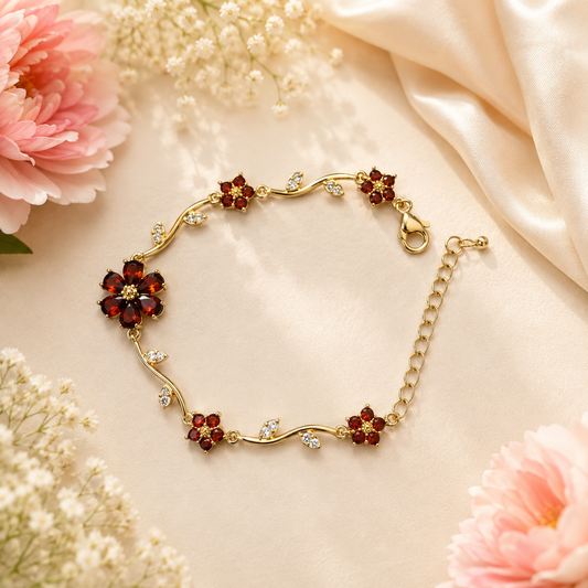 Luxury Anti-Tarnish Flower Bracelet (Red) - ATB22