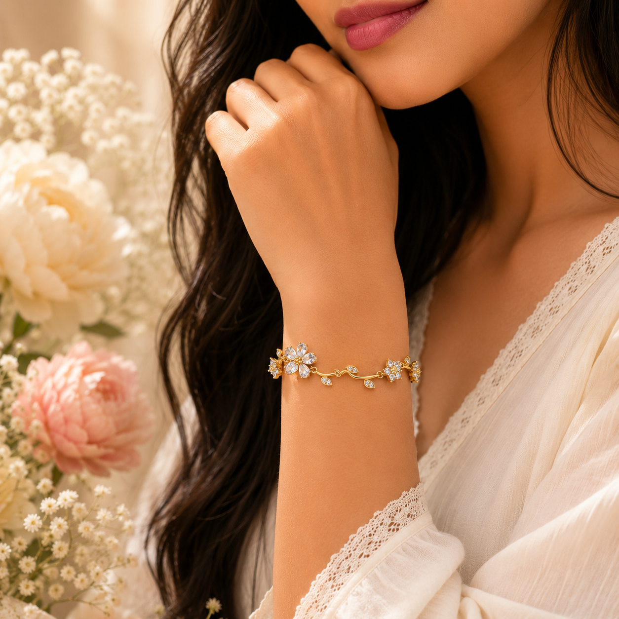 Luxury Anti-Tarnish Flower Bracelet (White) - ATB24