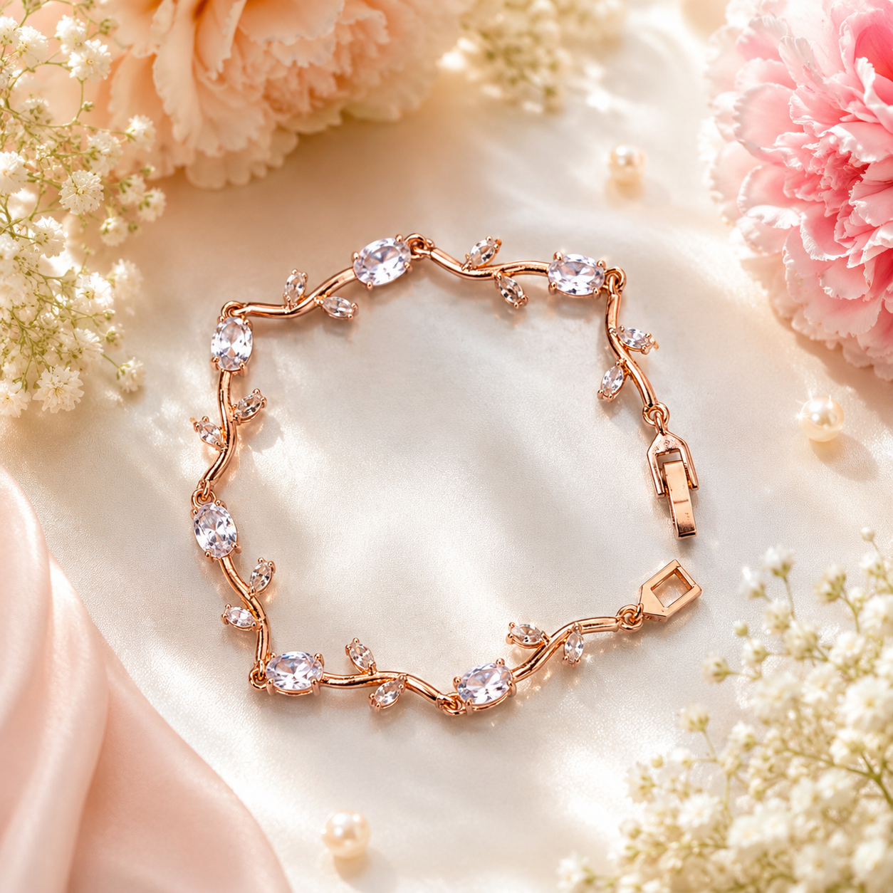 Luxury Anti-Tarnish Rose Gold Tulip Bracelet (White) - ATB26