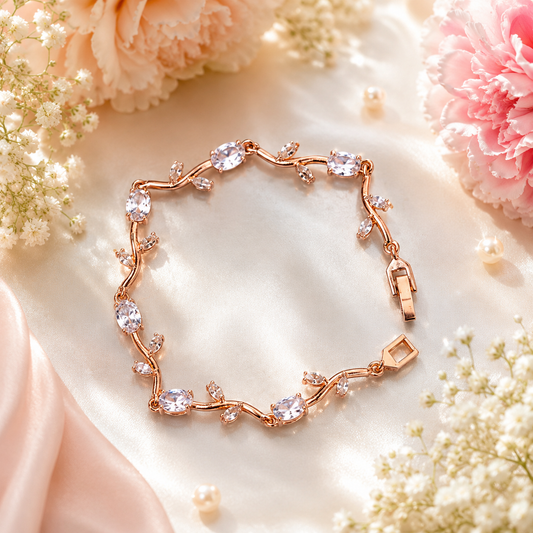 Luxury Anti-Tarnish Rose Gold Tulip Bracelet (White) - ATB26