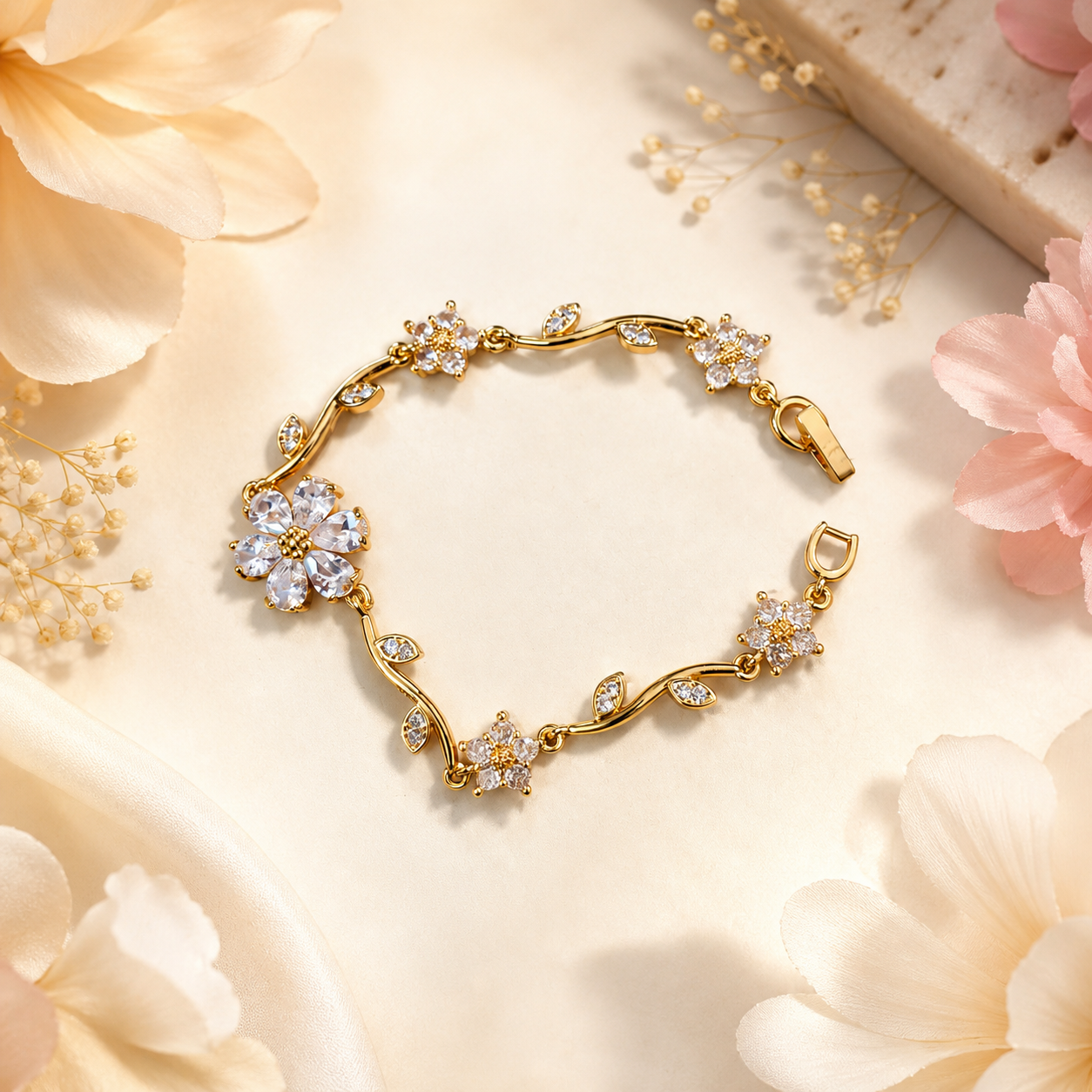 Luxury Anti-Tarnish Flower Bracelet (White) - ATB24