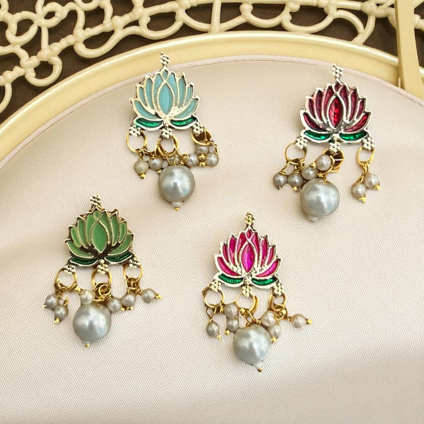 Multicolor Lotus Pendant with Pearl Beads