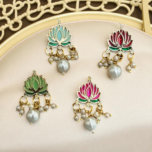 Multicolor Lotus Pendant with Pearl Beads
