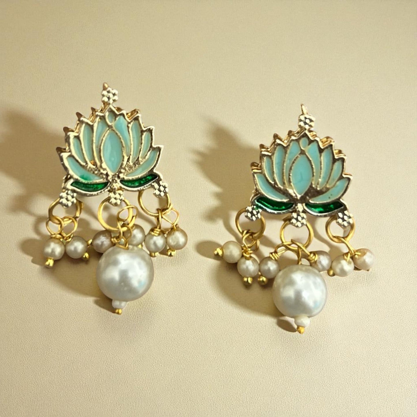 Multicolor Lotus Pendant with Pearl Beads