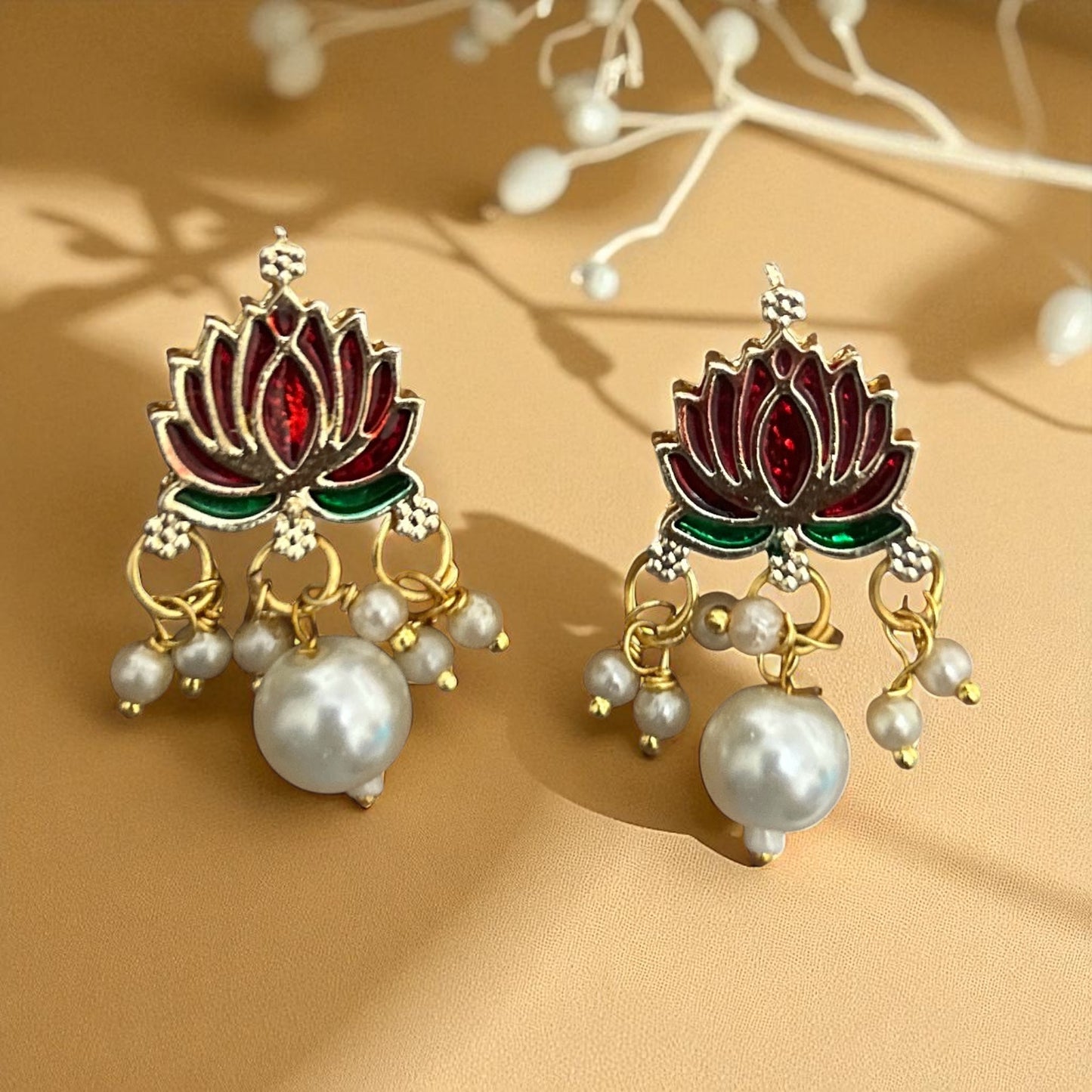 Multicolor Lotus Pendant with Pearl Beads