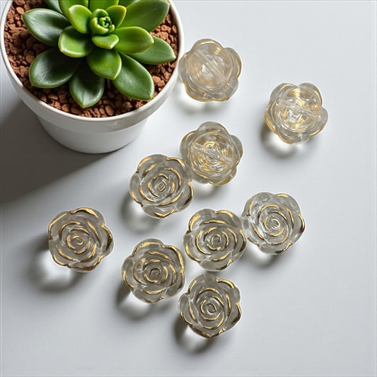 Transparent Acrylic Rose Flower with Golden Line (10gms)