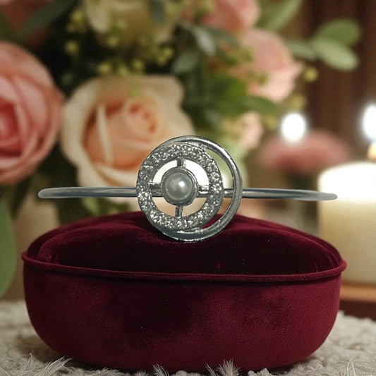 Silver Finish American Diamond Stone Free Size Bracelet - Type #7