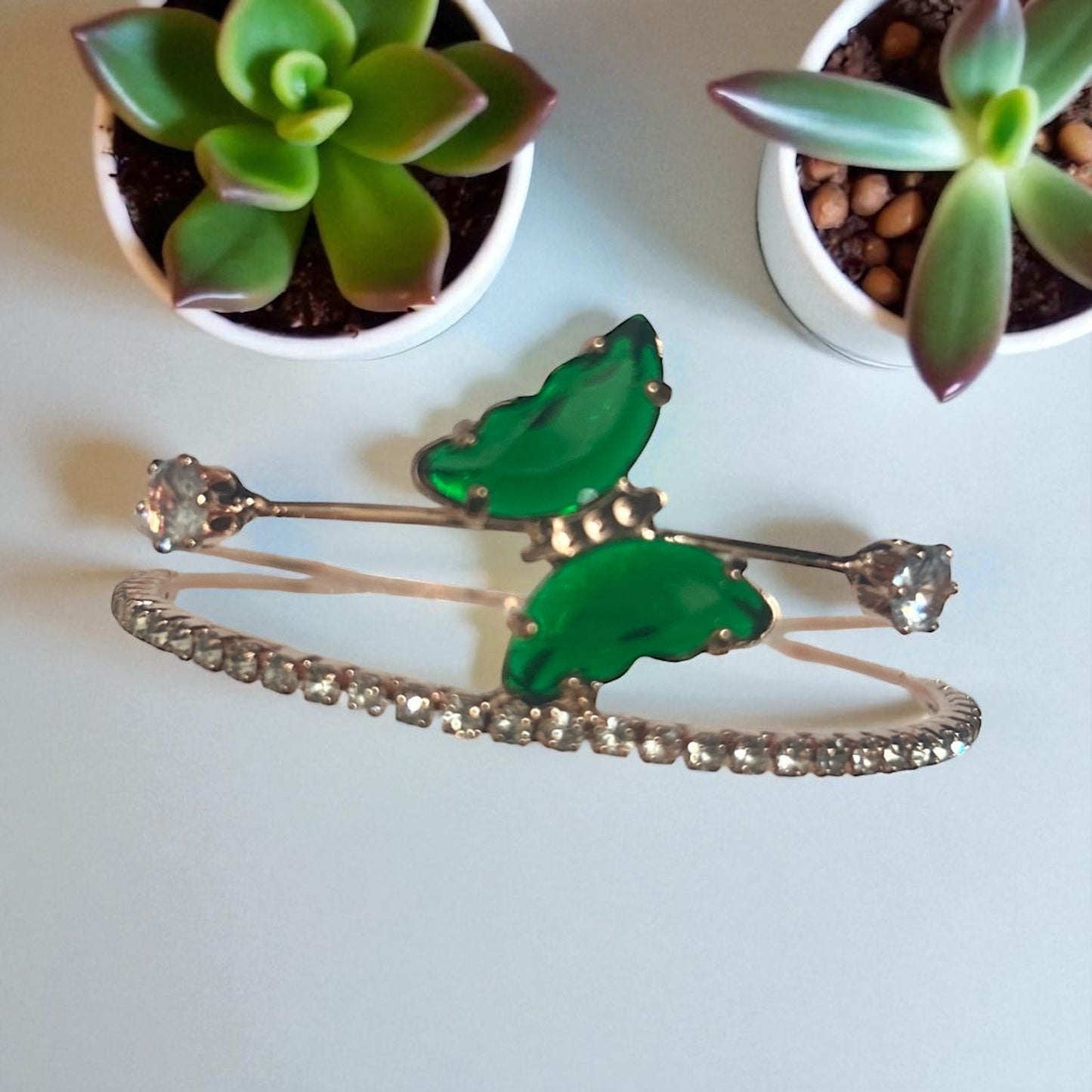 Multicolor Rose Gold Finish Stone Butterfly Free Size Bracelet