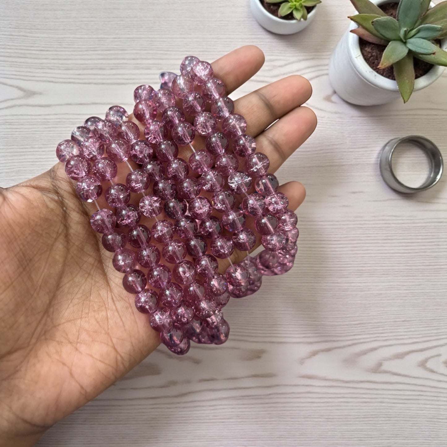 Crackle Beads 8mm - Dark Onion Pink