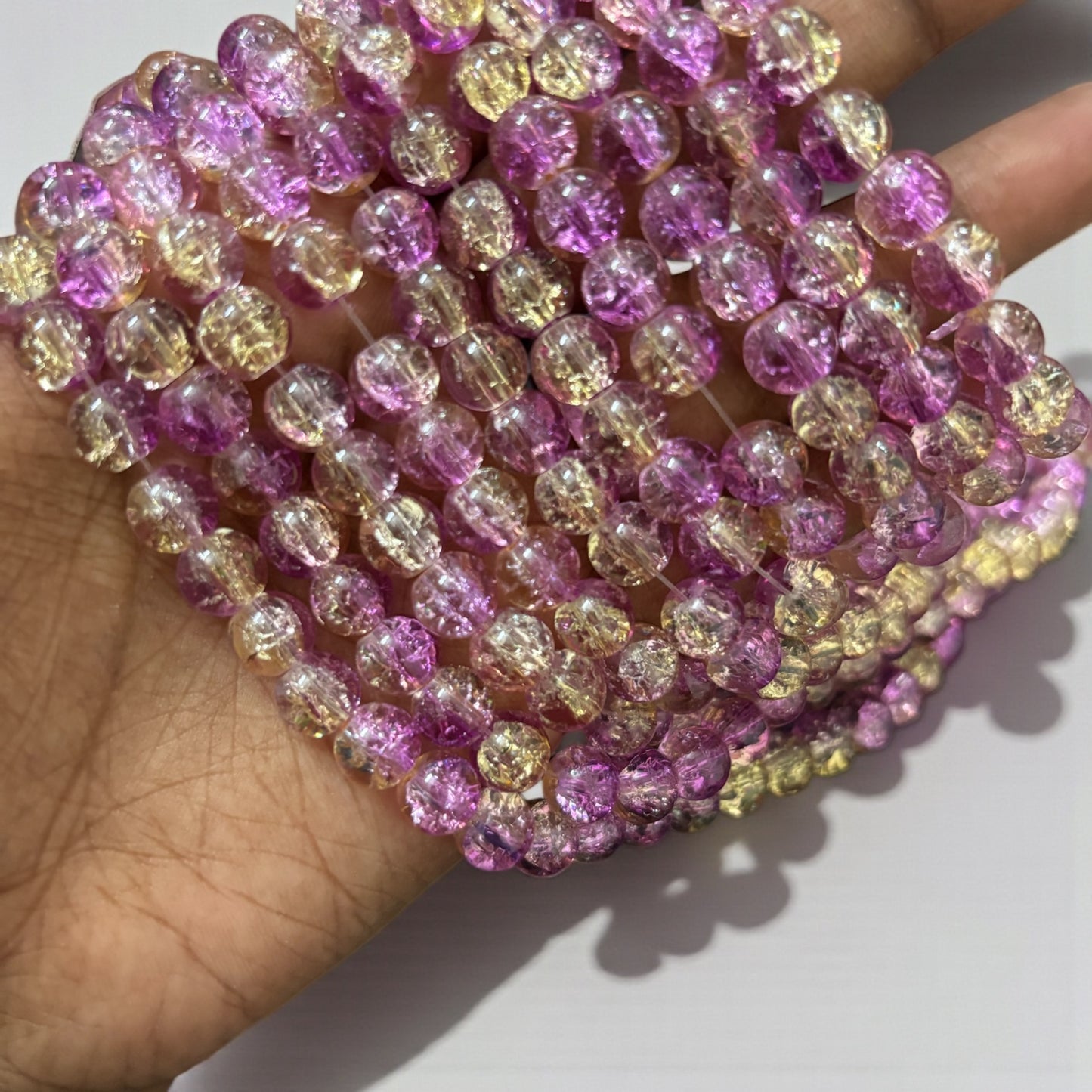 Crackle Beads 8mm - Purple & Yellow