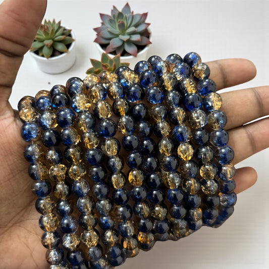 Crackle Beads 8mm - Navy Blue & Yellow