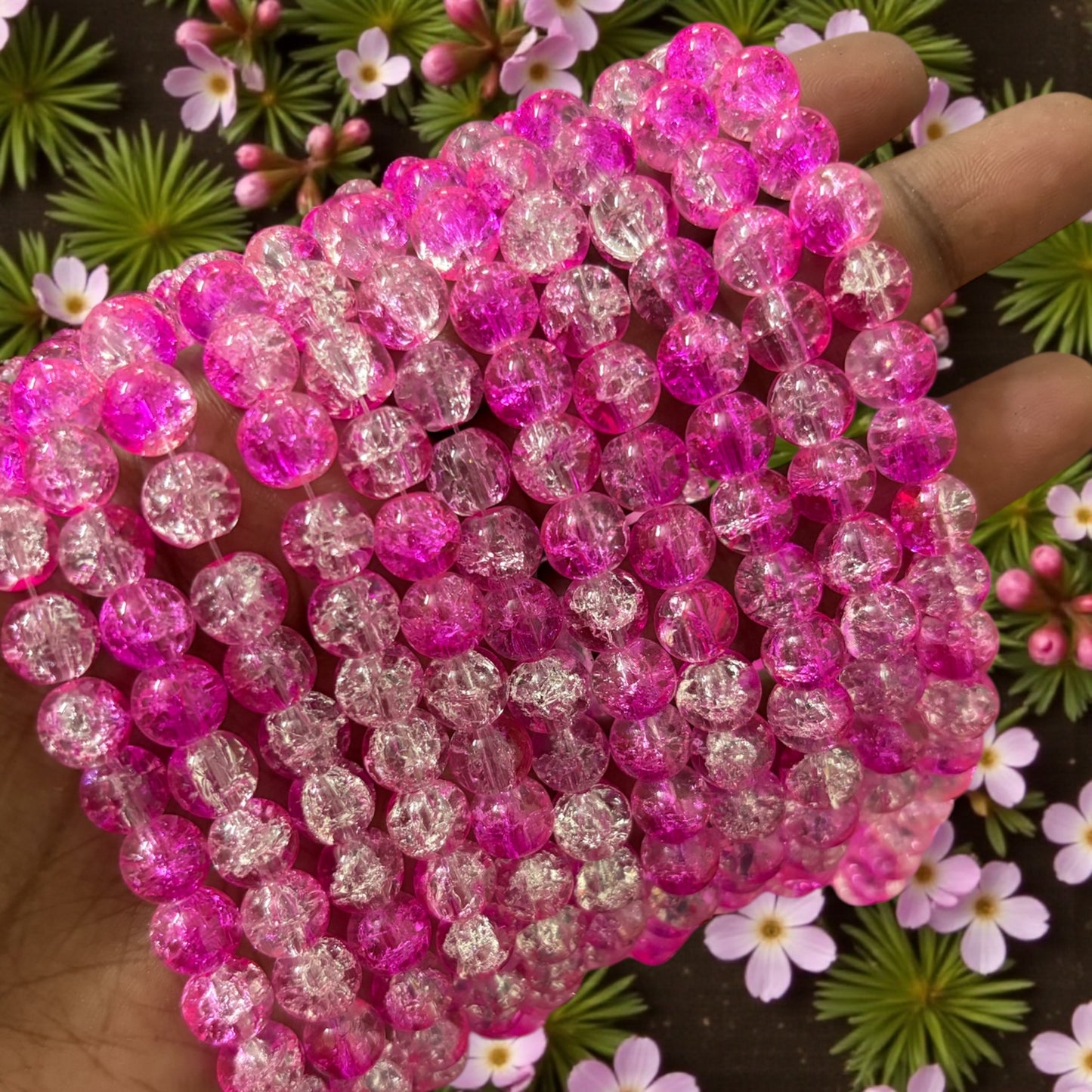 Crackle Beads 8mm - Pink & White