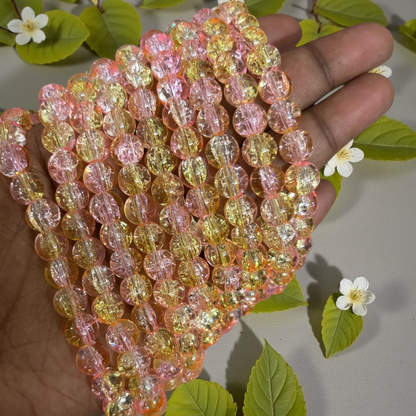 Crackle Beads 8mm - Light Yellow & Light Pink