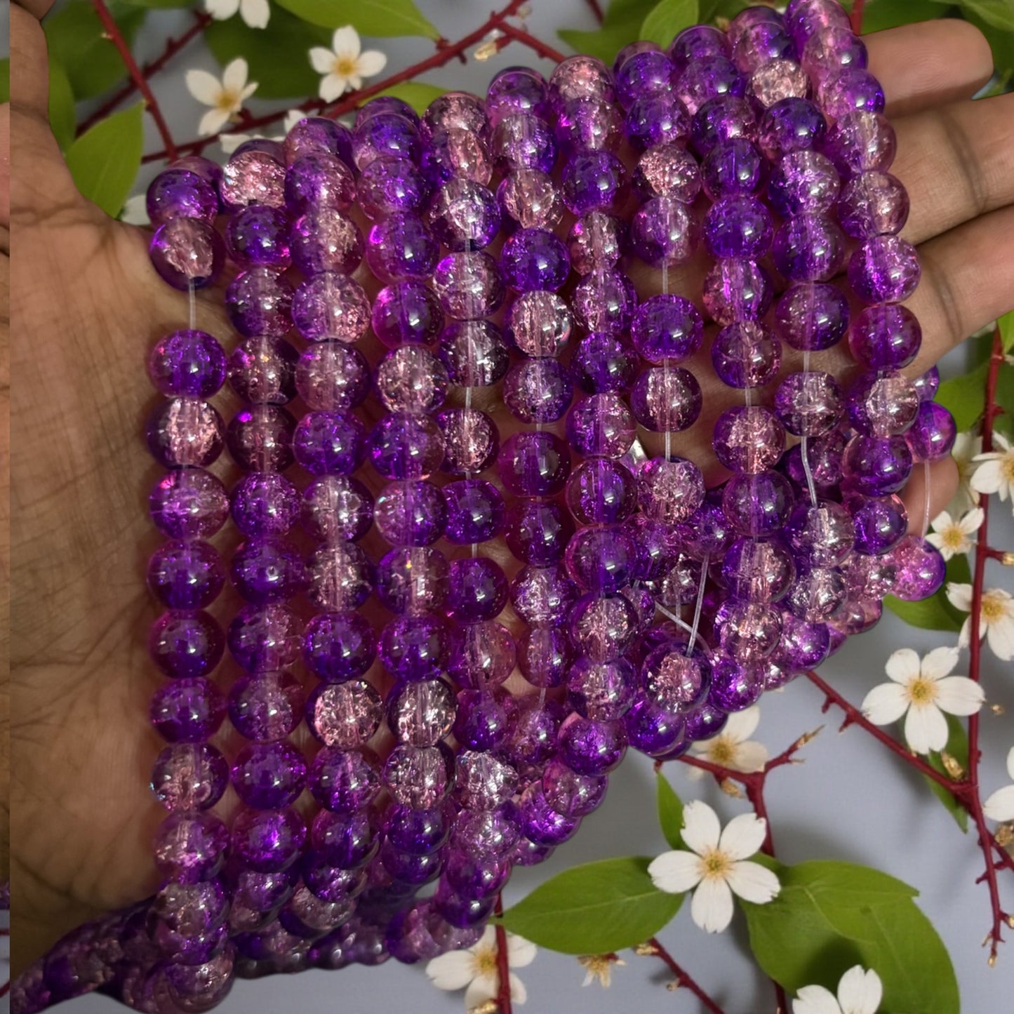 Crackle Beads 8mm - Violet and Light Pink