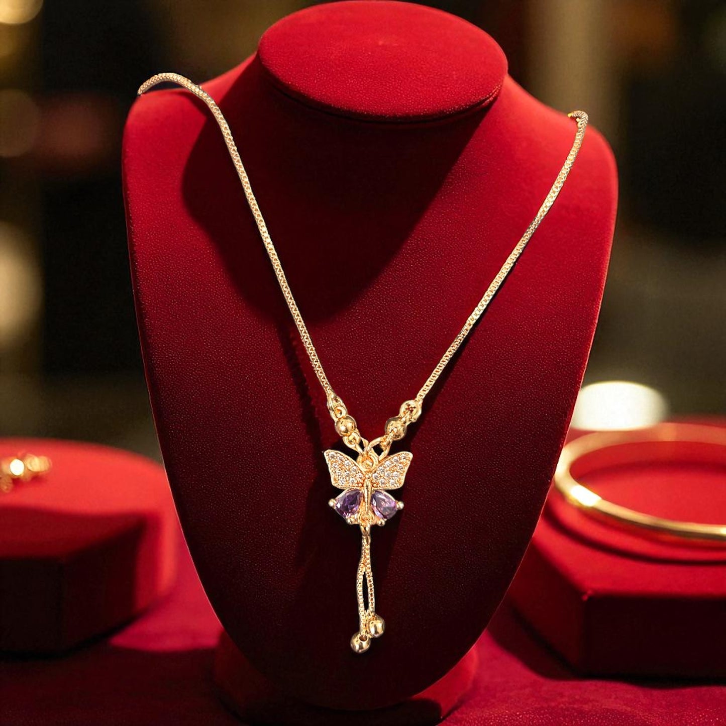 Luxury Gold Plated Butterfly Stone Necklace