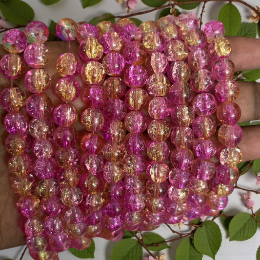 Crackle Beads 8mm - Magenta & Yellow