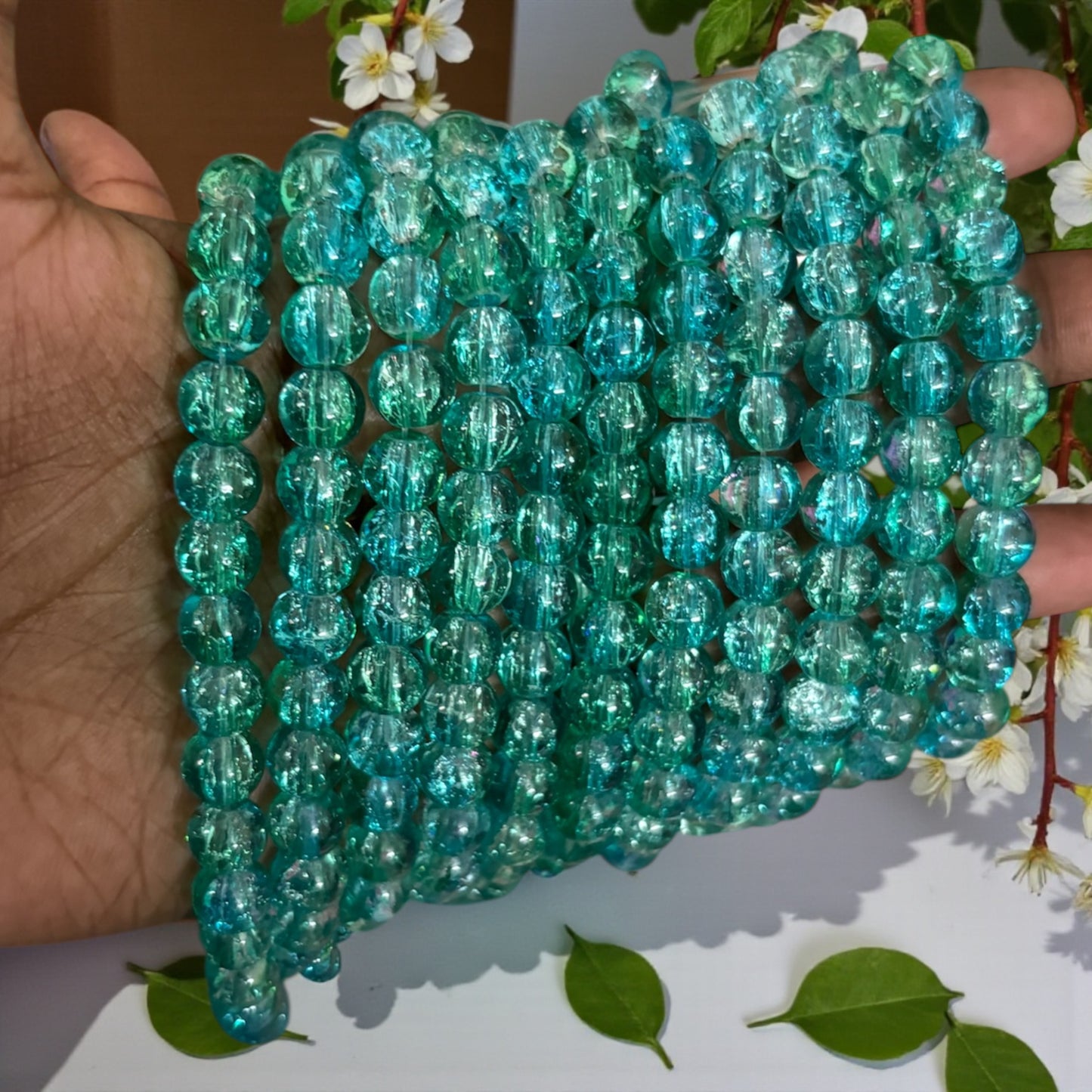 Crackle Beads 8mm - Sky Blue With Mixed Yellow