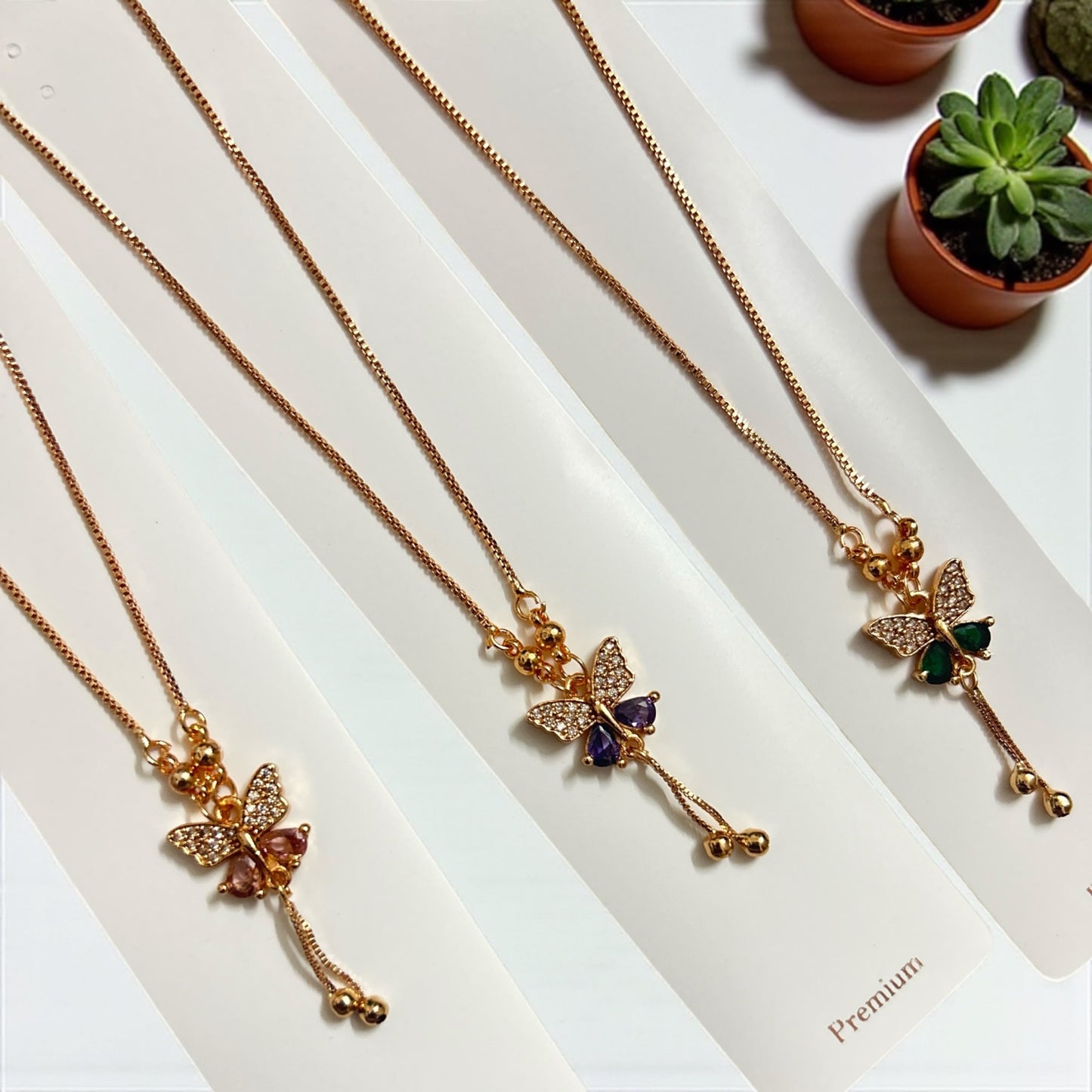 Luxury Gold Plated Butterfly Stone Necklace