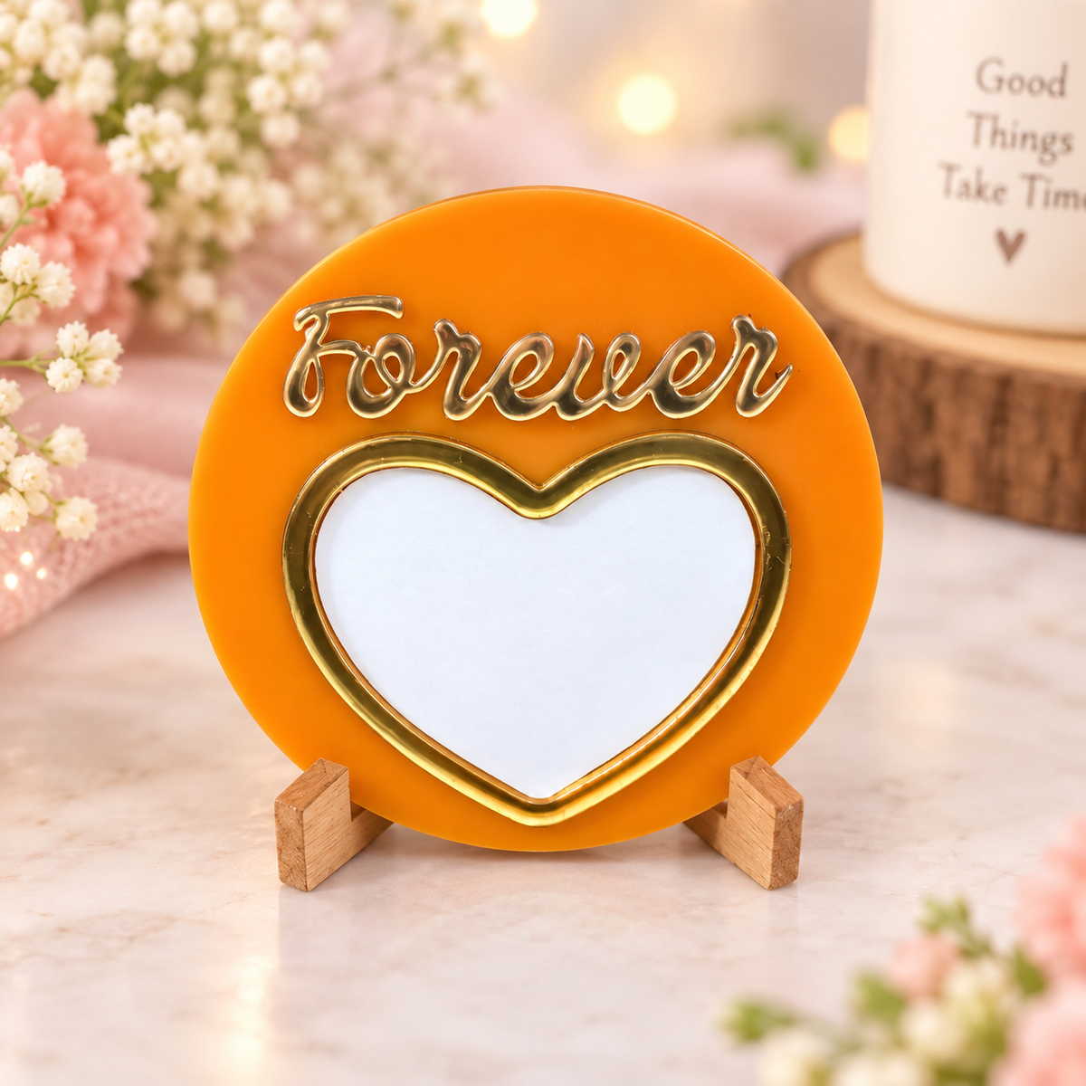 Orange Customized Thumbprint Heart with Stand – Forever ❤️