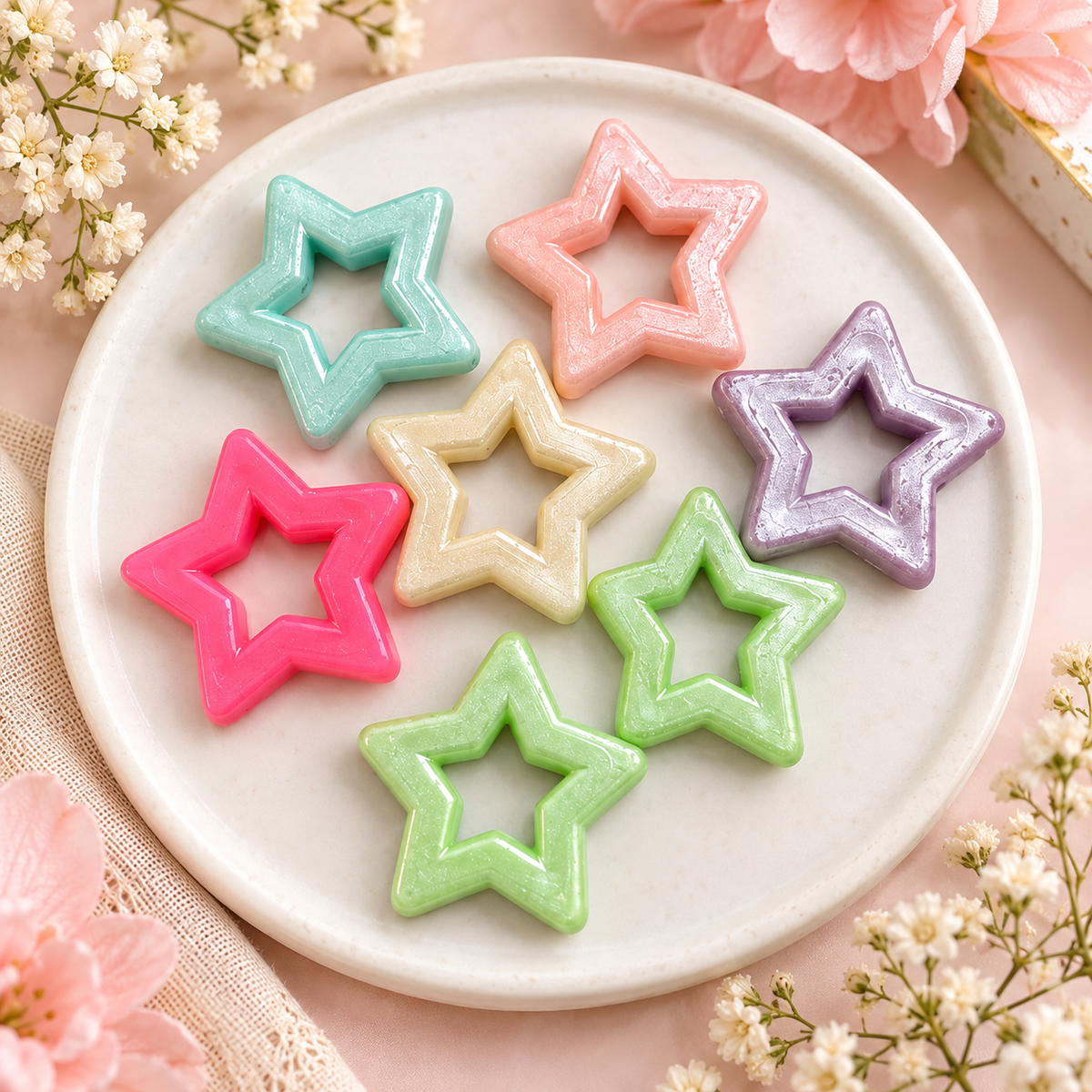 Multicolor Acrylic Pastel Theme Star (Pack of 10gms)