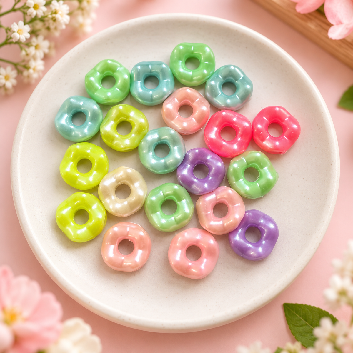 Multicolor Acrylic Donut Beads (Pack of 10gms)