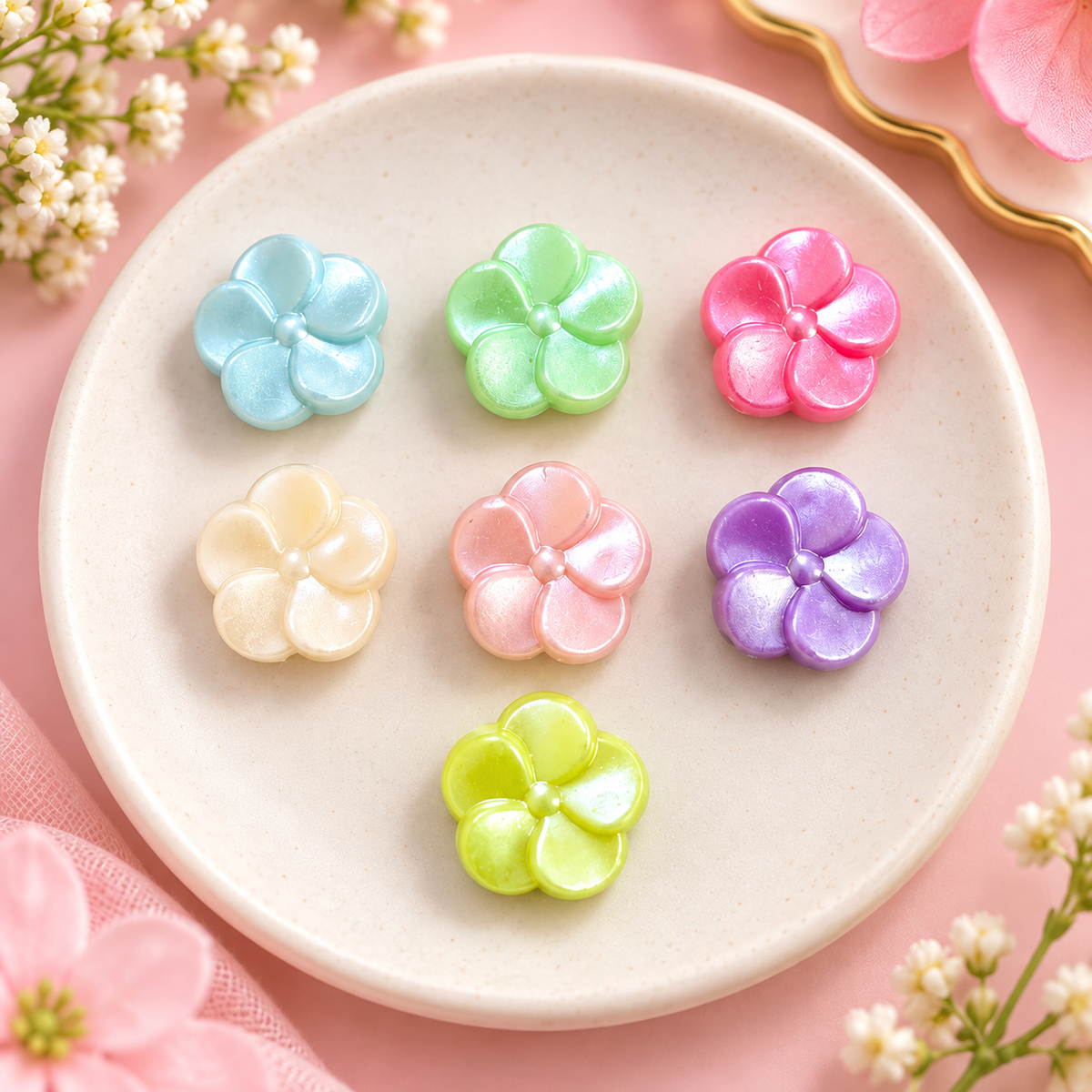 Multicolor Acrylic Flower Beads (Pack of 10gms)