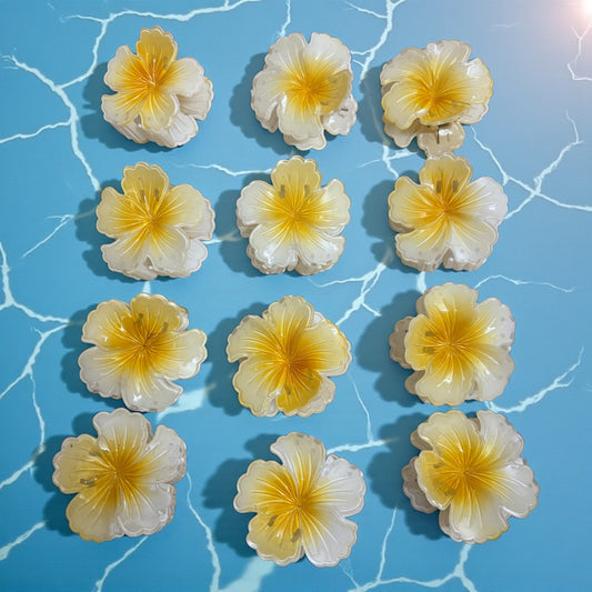 Yellow Hibiscus Korean Hair Claw Clips (Big Size) - Pack of 12 Pcs
