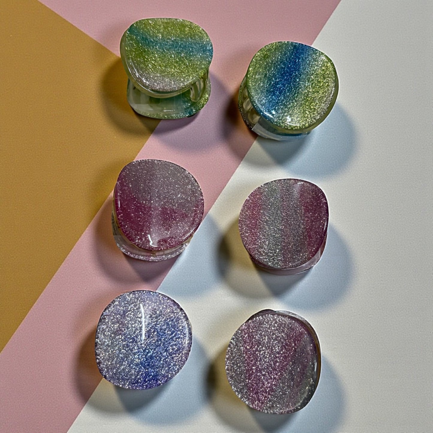 Glitter Round Korean Hair Claw Clips (Pack of 6 Pcs)