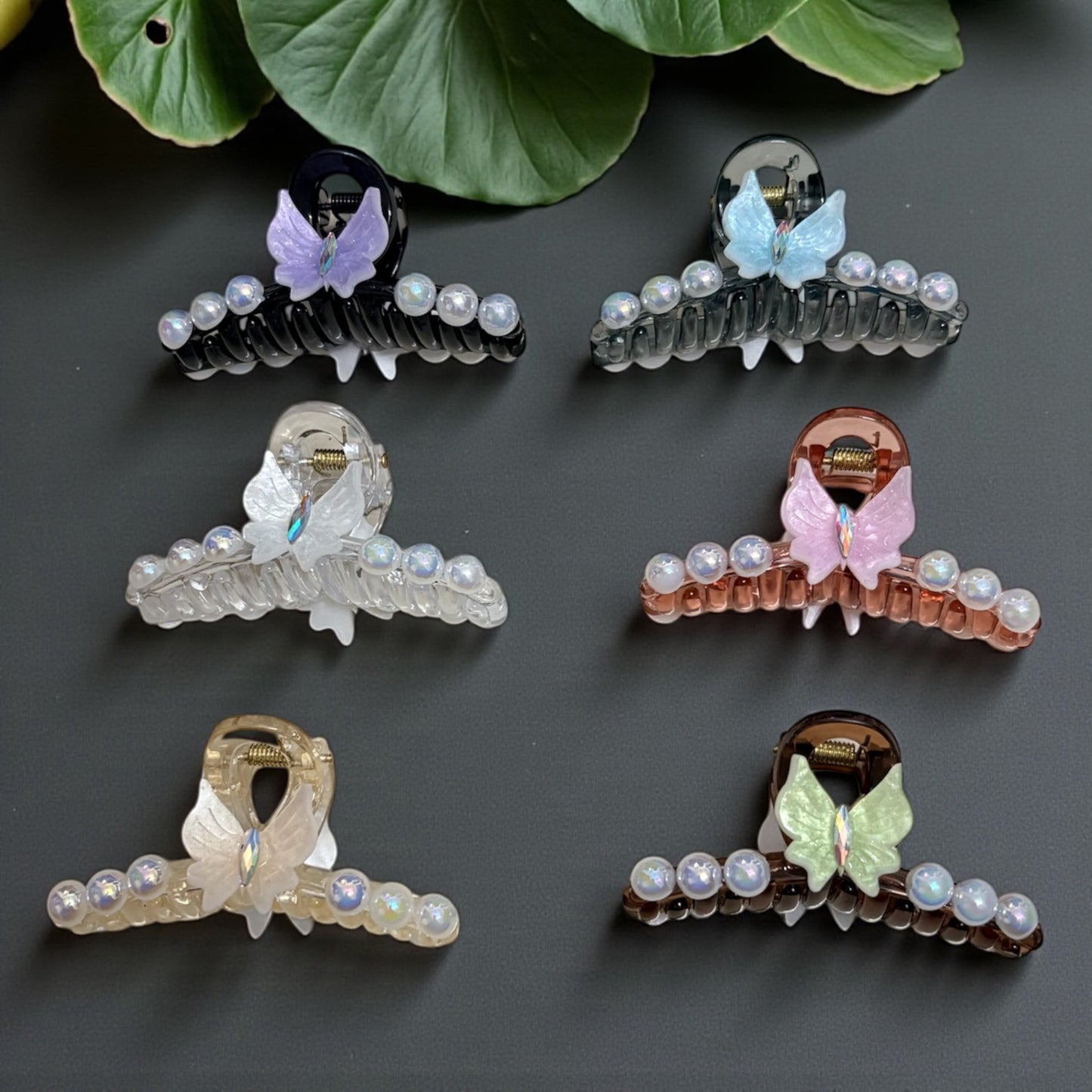 Trending Pearl Stone Butterfly Korean Hair Claw Clips 6 Pcs