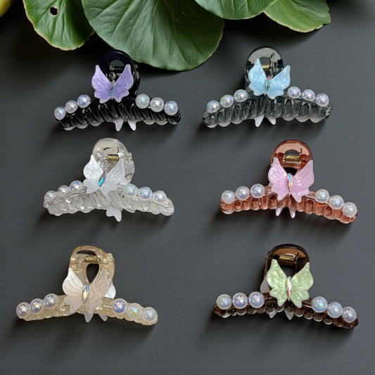 Trending Pearl Stone Butterfly Korean Hair Claw Clips 6 Pcs