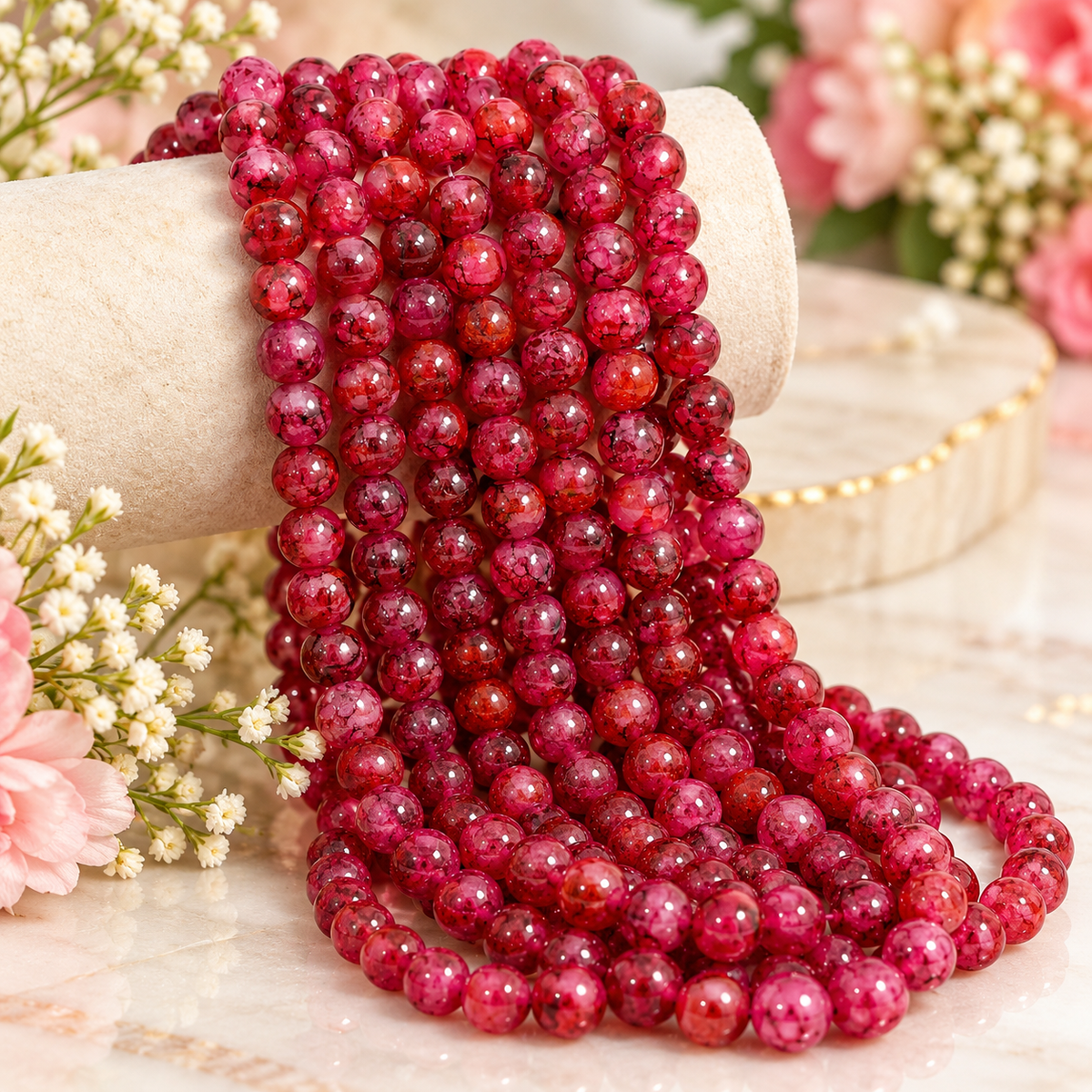 Printed Beads 8mm - Wine