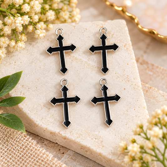 Black Cross Stone Charm