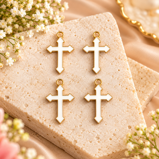 White Cross Stone Charm