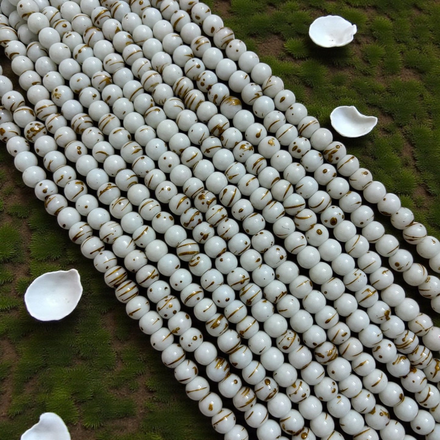 Milky White with Golden Line Jelly Beads 8mm