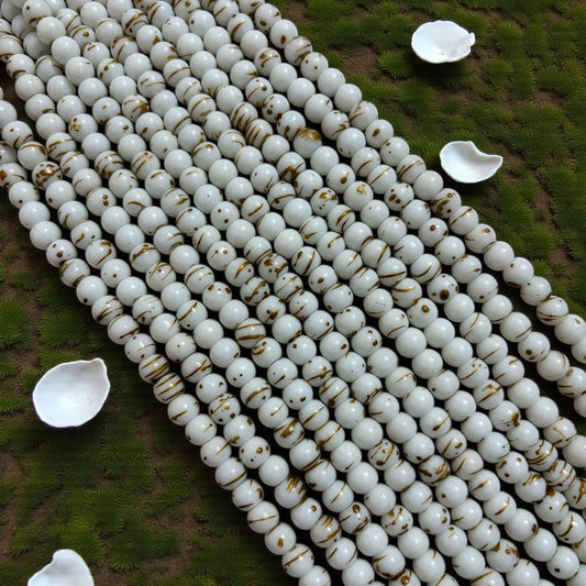 Milky White with Golden Line Jelly Beads 8mm