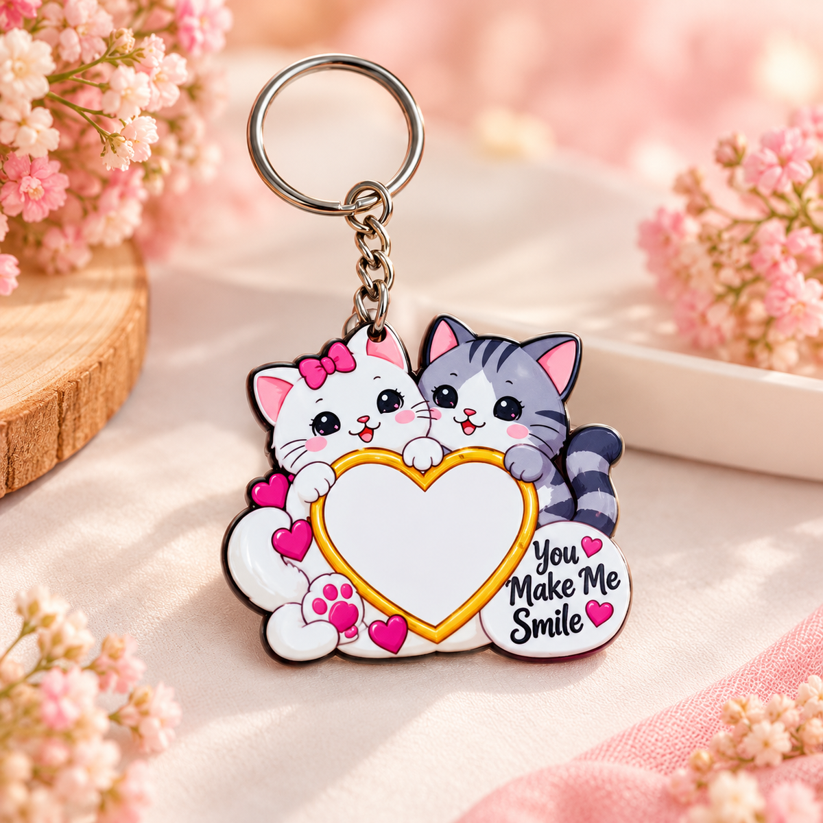 Cute Kitty MDF Thumbprint Heart Keychain ❤️