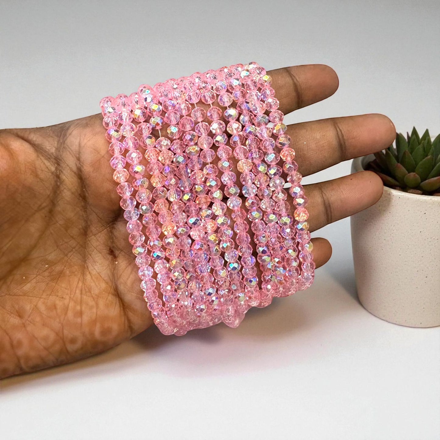 Premium Glitter Crystal Beads 4mm - Light Pink