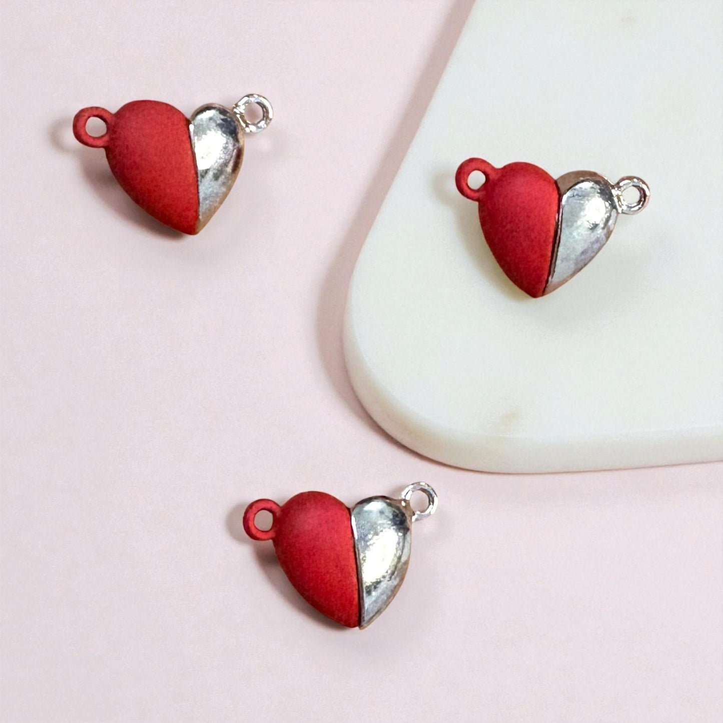 Couple Magnet Heart Charm - Red & Silver