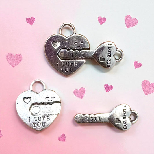 Couple Heart Magnet Charms - Lock & Key