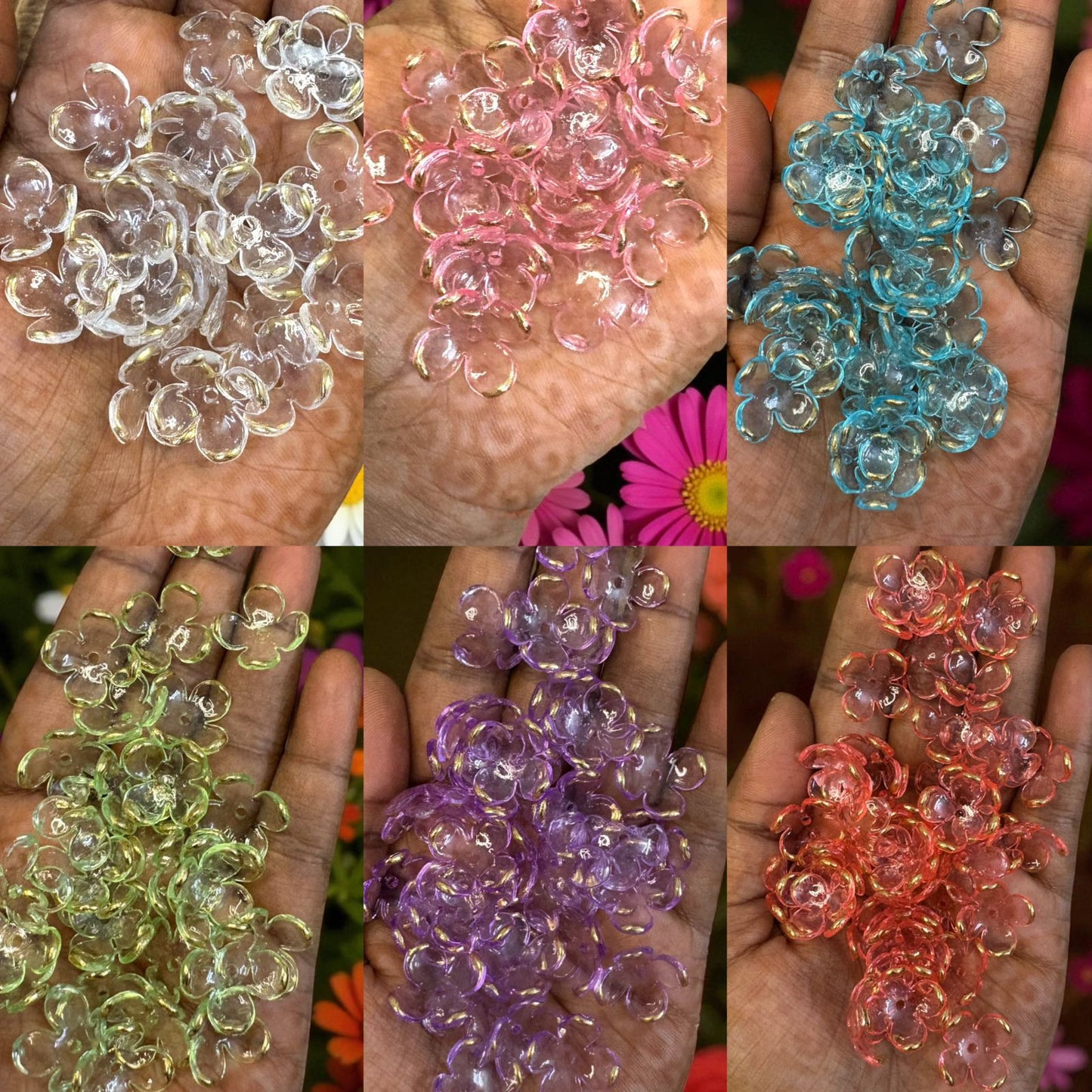 Premium Colorful Acrylic Four Petals Flower with Golden Border (10gms)