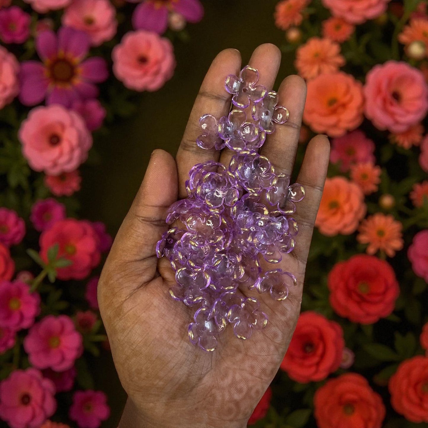 Premium Colorful Acrylic Four Petals Flower with Golden Border (10gms)