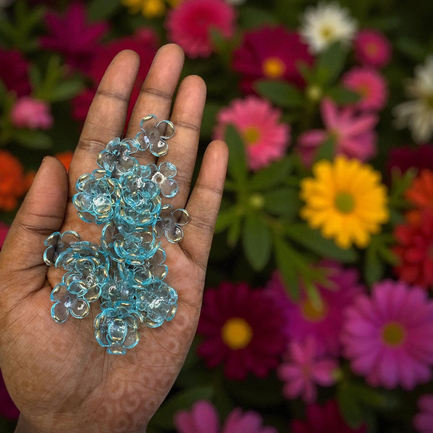 Premium Colorful Acrylic Four Petals Flower with Golden Border (10gms)