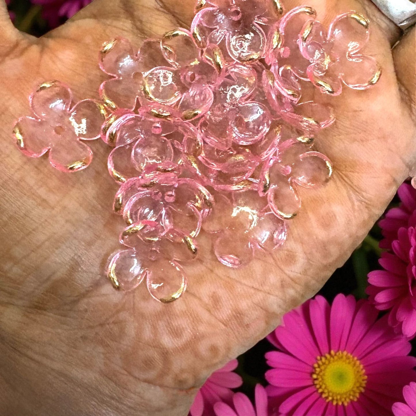 Premium Colorful Acrylic Four Petals Flower with Golden Border (10gms)