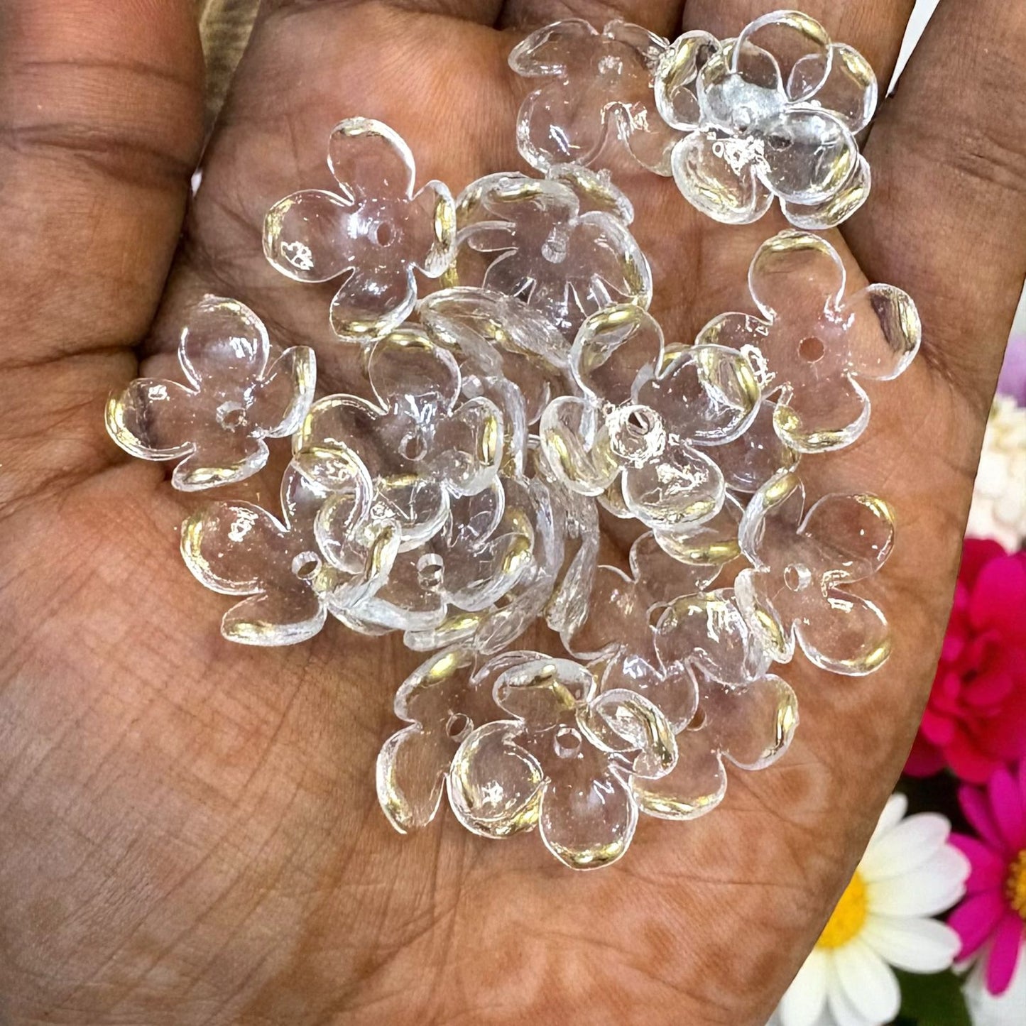 Premium Colorful Acrylic Four Petals Flower with Golden Border (10gms)