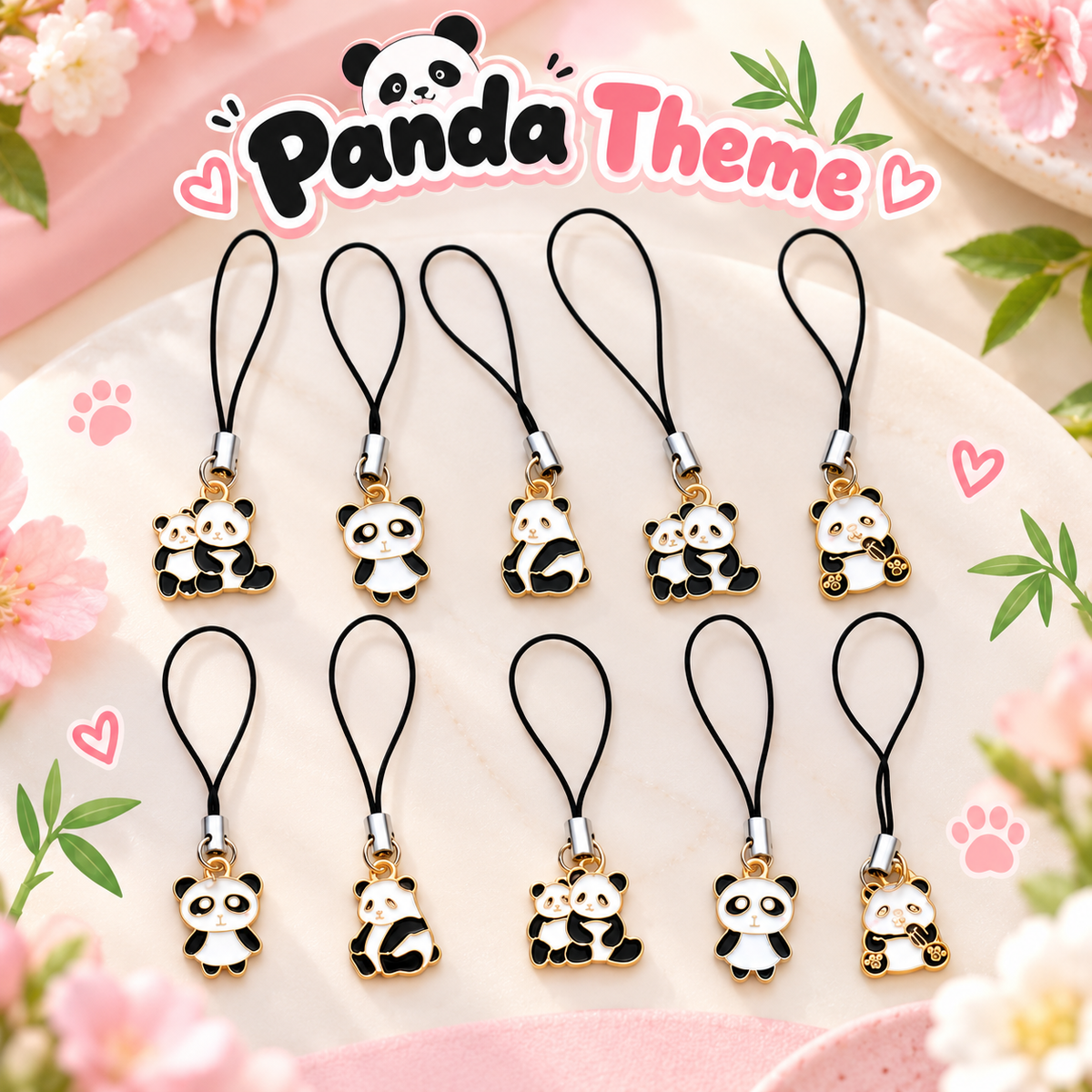 Mixed Panda Theme Phone Charms - Single Layer