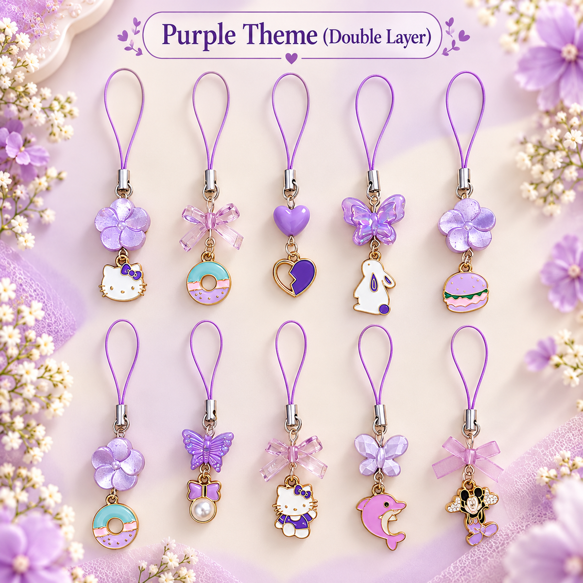 Mixed Purple Theme Phone Charms - Double Layer