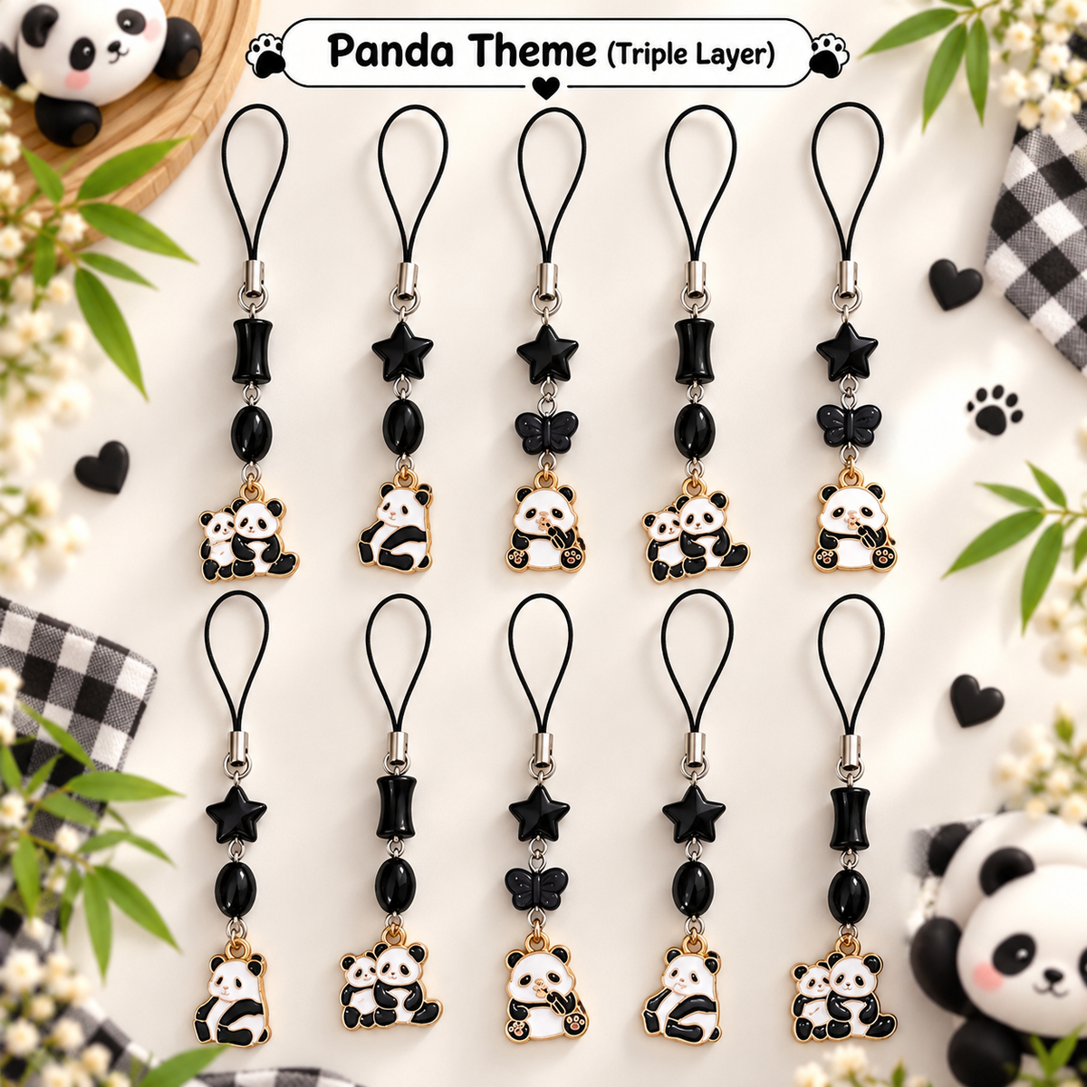 Mixed Panda Theme Phone Charms - Triple Layer